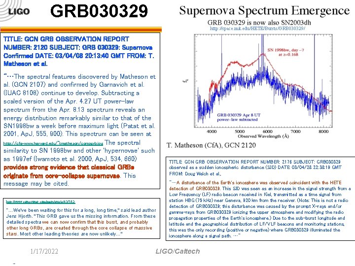 GRB 030329 http: //space. mit. edu/HETE/Bursts/GRB 030329/ TITLE: GCN GRB OBSERVATION REPORT NUMBER: 2120