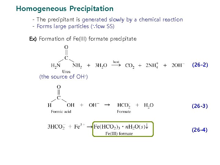 Homogeneous Precipitation - The precipitant is generated slowly by a chemical reaction - Forms