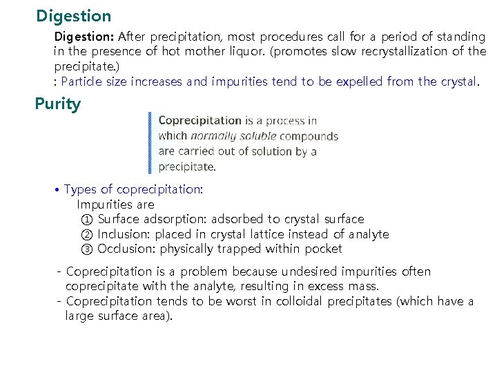 Digestion: After precipitation, most procedures call for a period of standing in the presence