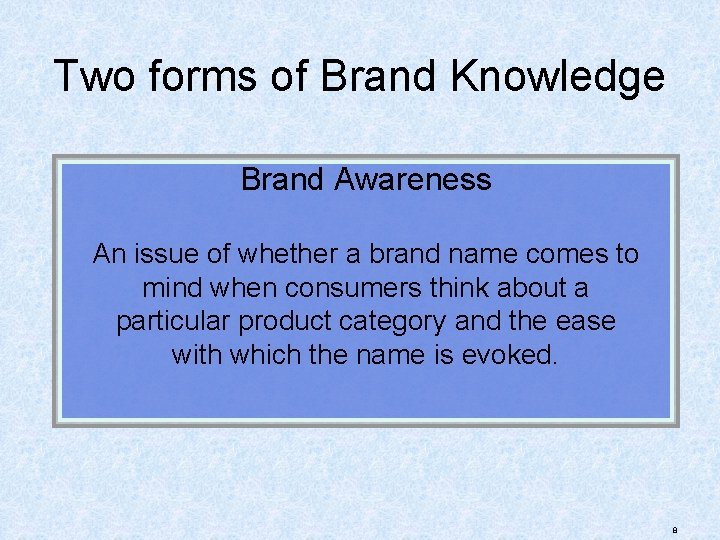 Two forms of Brand Knowledge Brand Awareness An issue of whether a brand name