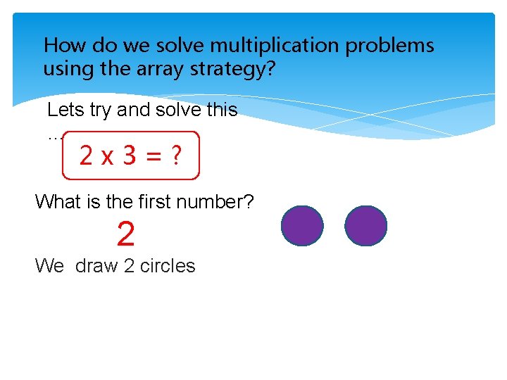 How do we solve multiplication problems using the array strategy? Lets try and solve