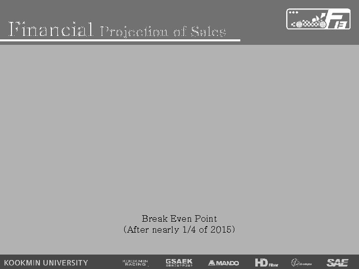 Financial Projection of Sales Break Even Point (After nearly 1/4 of 2015) 