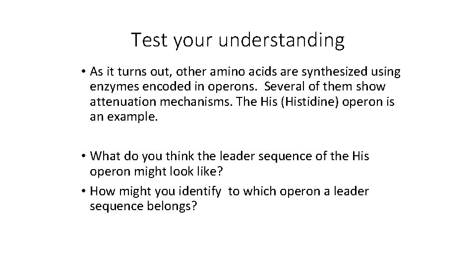 Test your understanding • As it turns out, other amino acids are synthesized using