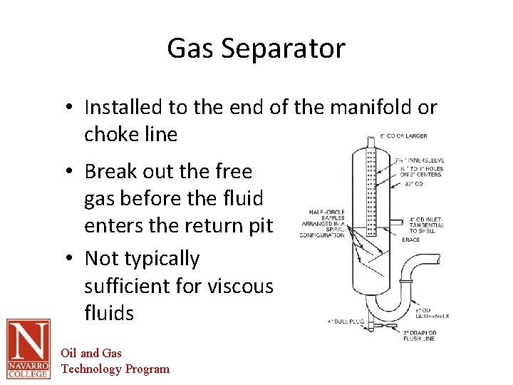 Gas Separator • Installed to the end of the manifold or choke line •