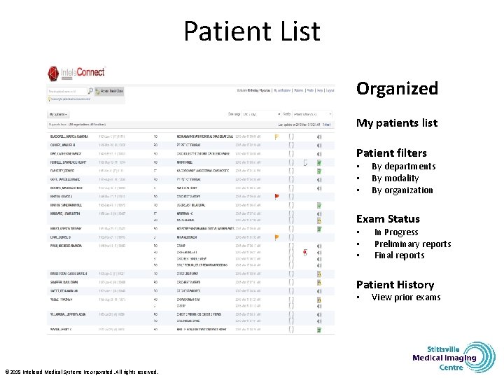 Patient List Organized My patients list Patient filters • • • By departments By