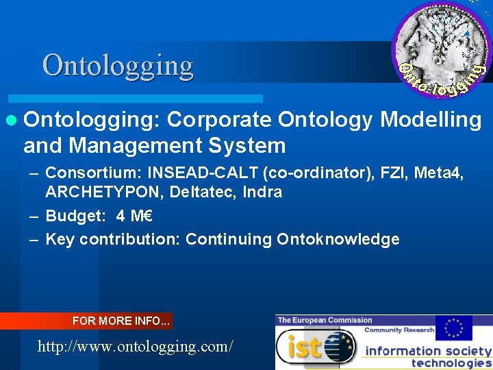 Ontologging l Ontologging: Corporate Ontology Modelling and Management System – Consortium: INSEAD-CALT (co-ordinator), FZI,