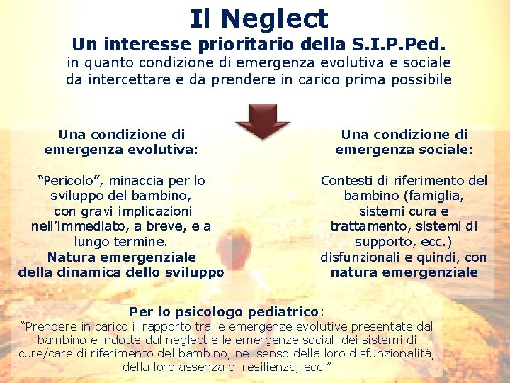 Il Neglect Un interesse prioritario della S. I. P. Ped. in quanto condizione di