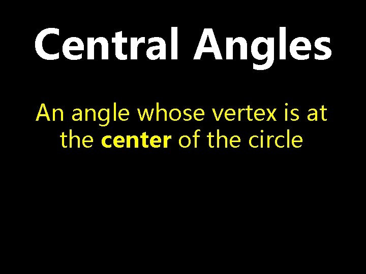 Central Angles An angle whose vertex is at the center of the circle 