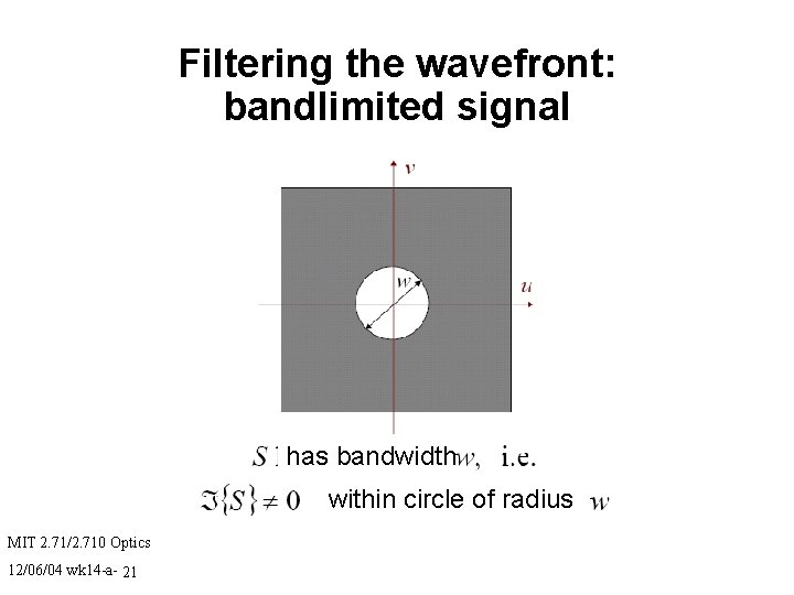 Filtering the wavefront: bandlimited signal has bandwidth within circle of radius MIT 2. 71/2.
