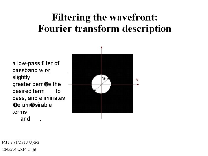 Filtering the wavefront: Fourier transform description a low-pass filter of passband w or slightly