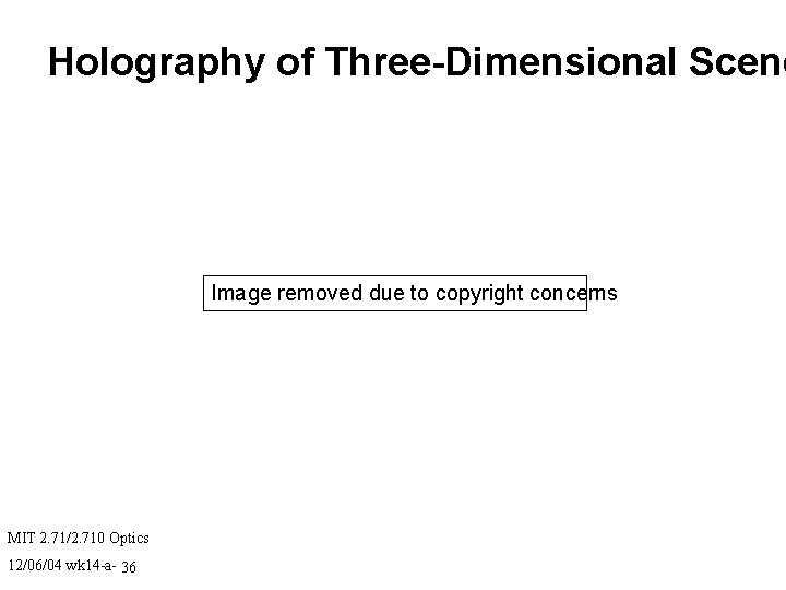 Holography of Three-Dimensional Scene Image removed due to copyright concerns MIT 2. 71/2. 710