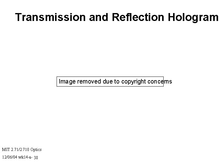 Transmission and Reflection Holograms Image removed due to copyright concerns MIT 2. 71/2. 710