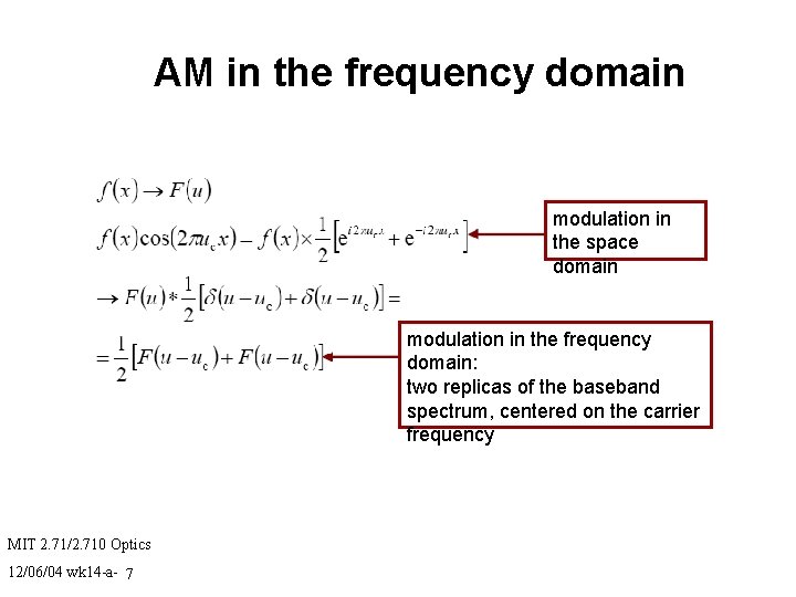 AM in the frequency domain modulation in the space domain modulation in the frequency