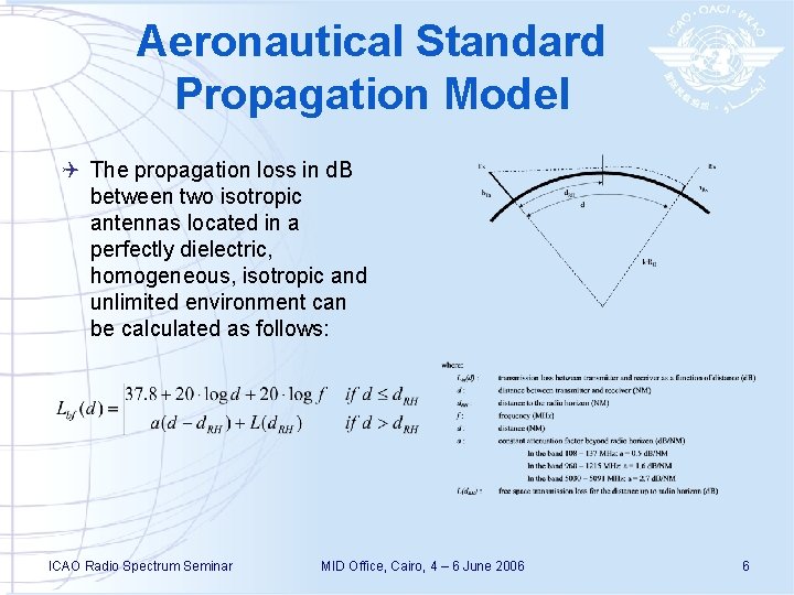 Aeronautical Standard Propagation Model Q The propagation loss in d. B between two isotropic