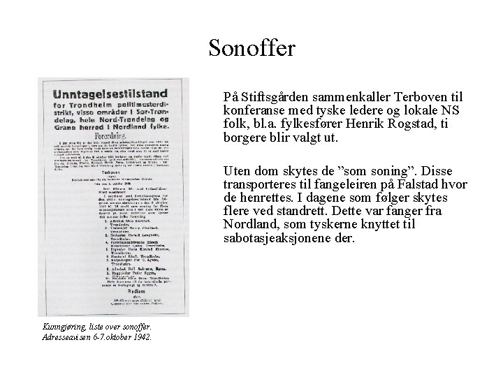 Sonoffer På Stiftsgården sammenkaller Terboven til konferanse med tyske ledere og lokale NS folk,