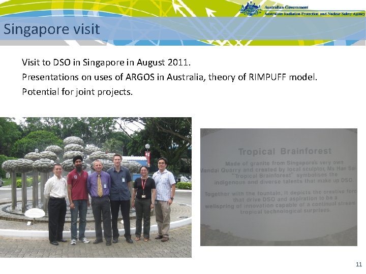 Singapore visit Visit to DSO in Singapore in August 2011. Presentations on uses of