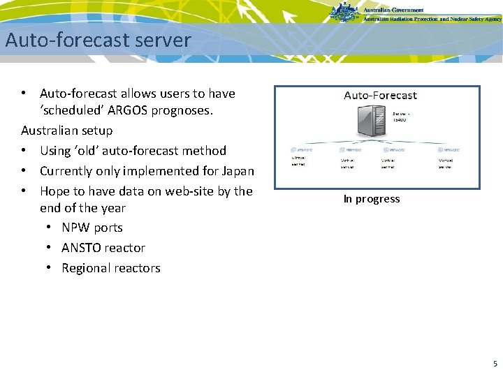 Auto-forecast server • Auto-forecast allows users to have ‘scheduled’ ARGOS prognoses. Australian setup •