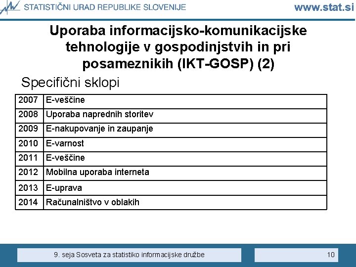 Uporaba informacijsko-komunikacijske tehnologije v gospodinjstvih in pri posameznikih (IKT-GOSP) (2) Specifični sklopi 2007 E-veščine