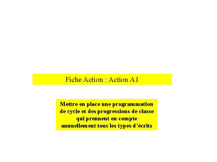 Fiche Action : Action A 1 Mettre en place une programmation de cycle et