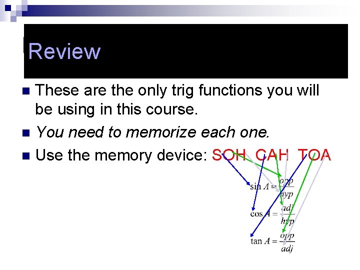 Review These are the only trig functions you will be using in this course.