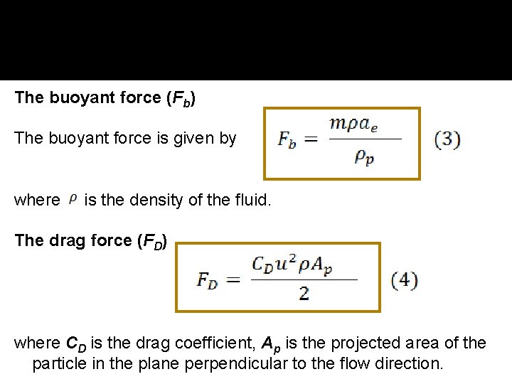 The buoyant force (Fb) The buoyant force is given by where is the density