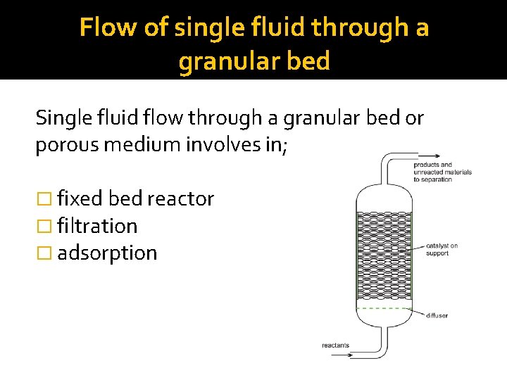 Flow of single fluid through a granular bed Single fluid flow through a granular