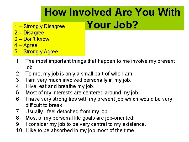 How Involved Are You With 1 – Strongly Disagree Your Job? 2 – Disagree