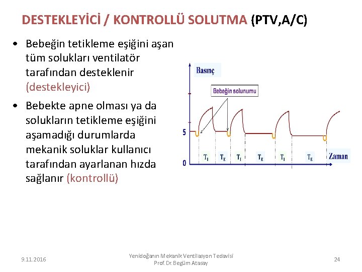 DESTEKLEYİCİ / KONTROLLÜ SOLUTMA (PTV, A/C) • Bebeğin tetikleme eşiğini aşan tüm solukları ventilatör