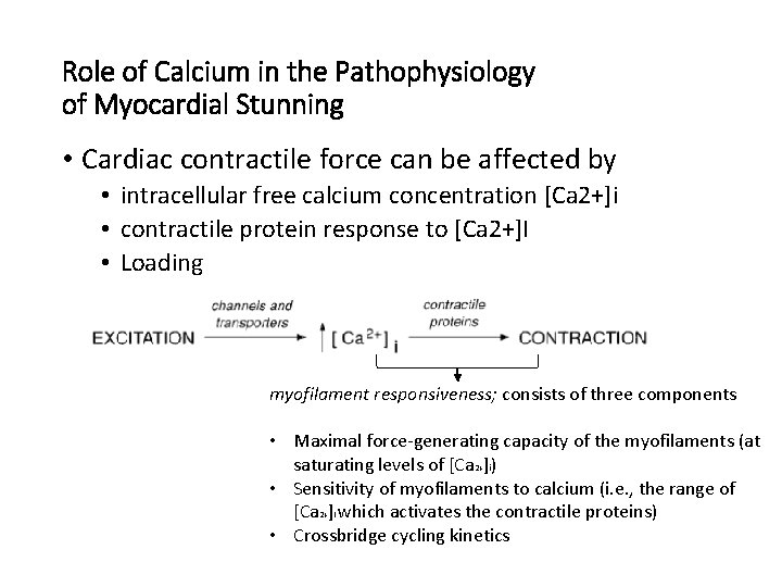 Role of Calcium in the Pathophysiology of Myocardial Stunning • Cardiac contractile force can