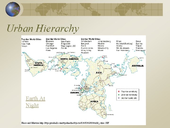 Urban Hierarchy Earth At Night Knox and Marston http: //wps. prenhall. com/wps/media/objects/814/834298/world_cities. GIF 