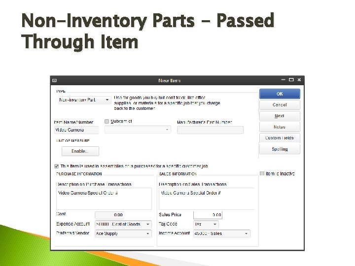 Non-Inventory Parts - Passed Through Item 
