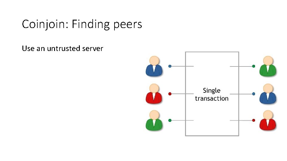 Coinjoin: Finding peers Use an untrusted server 