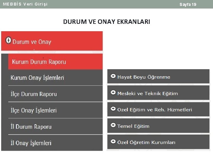 MEBBİS Veri Girişi Sayfa 19 DURUM VE ONAY EKRANLARI 