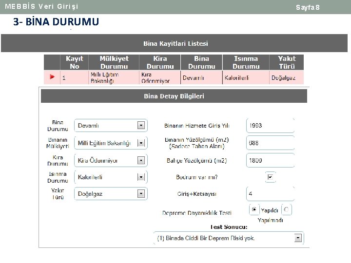 MEBBİS Veri Girişi 3 - BİNA DURUMU Sayfa 8 