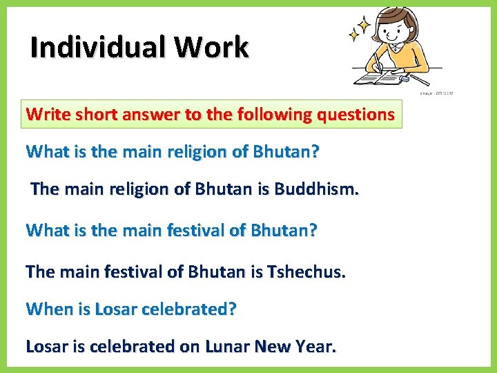 Individual Work Write short answer to the following questions What is the main religion
