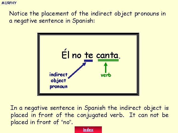 MURPHY Notice the placement of the indirect object pronouns in a negative sentence in