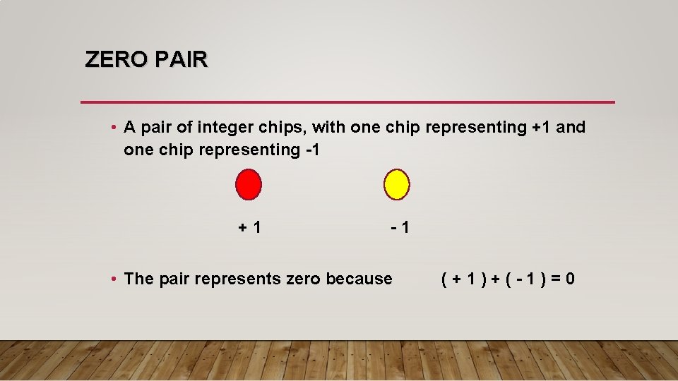 ZERO PAIR • A pair of integer chips, with one chip representing +1 and