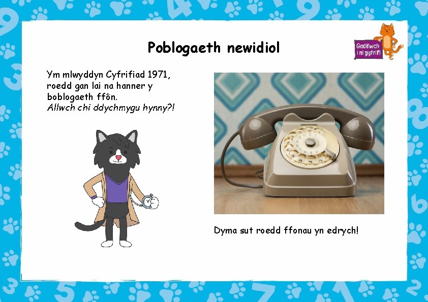 Poblogaeth newidiol Ym mlwyddyn Cyfrifiad 1971, roedd gan lai na hanner y boblogaeth ffôn.