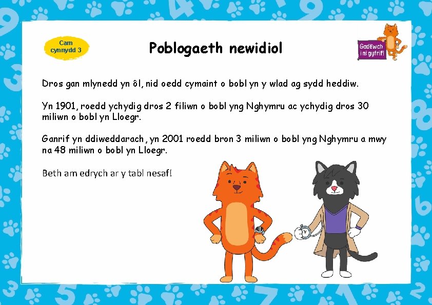 Cam cynnydd 3 Poblogaeth newidiol Dros gan mlynedd yn ôl, nid oedd cymaint o