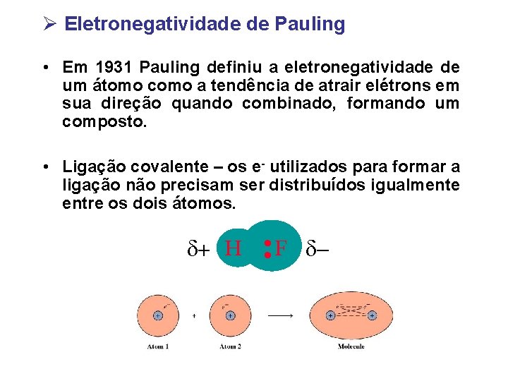 Ø Eletronegatividade de Pauling • Em 1931 Pauling definiu a eletronegatividade de um átomo