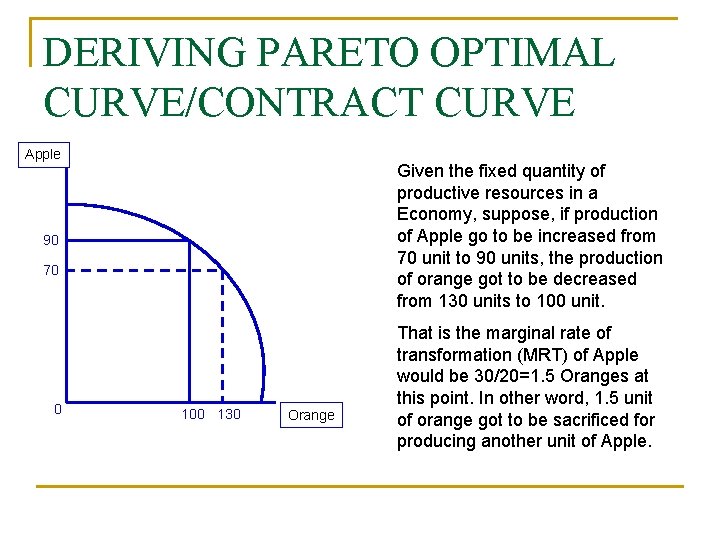 DERIVING PARETO OPTIMAL CURVE/CONTRACT CURVE Apple Given the fixed quantity of productive resources in