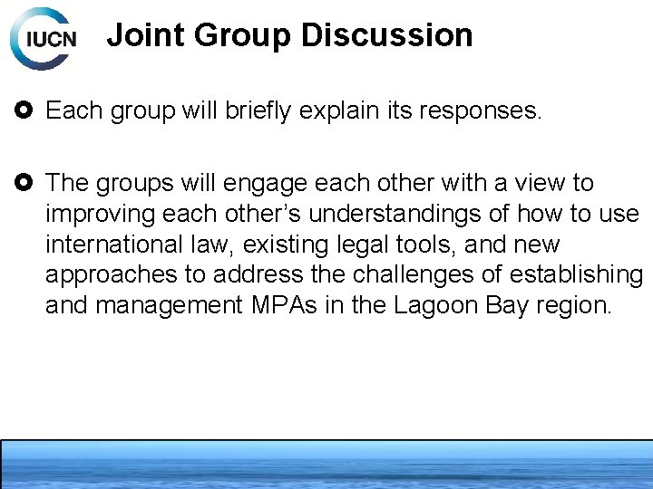 Joint Group Discussion Each group will briefly explain its responses. The groups will engage