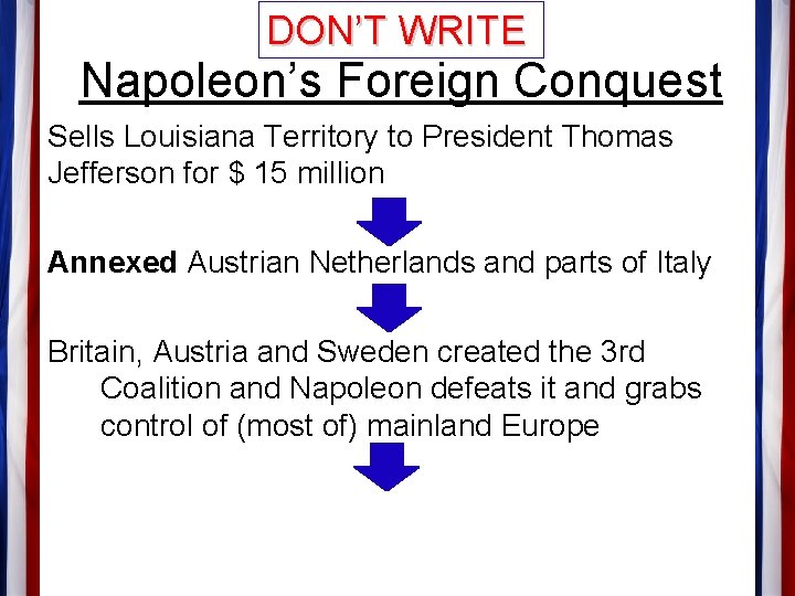 DON’T WRITE Napoleon’s Foreign Conquest Sells Louisiana Territory to President Thomas Jefferson for $