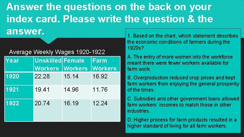Answer the questions on the back on your index card. Please write the question