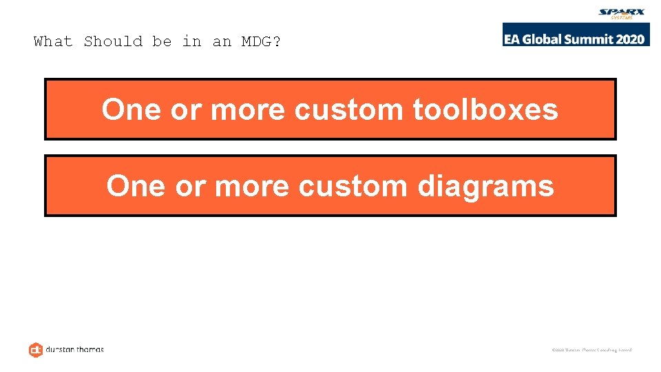 What Should be in an MDG? One or more custom toolboxes One or more