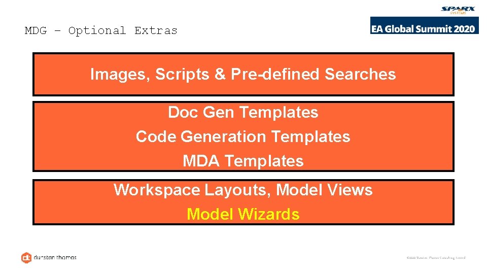 MDG – Optional Extras Images, Scripts & Pre-defined Searches Doc Gen Templates Code Generation
