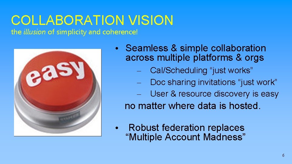 COLLABORATION VISION the illusion of simplicity and coherence! • Seamless & simple collaboration across