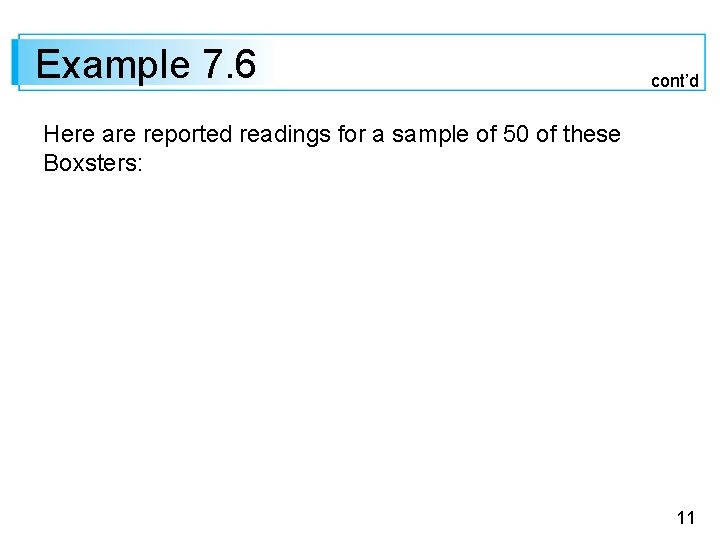 Example 7. 6 cont’d Here are reported readings for a sample of 50 of