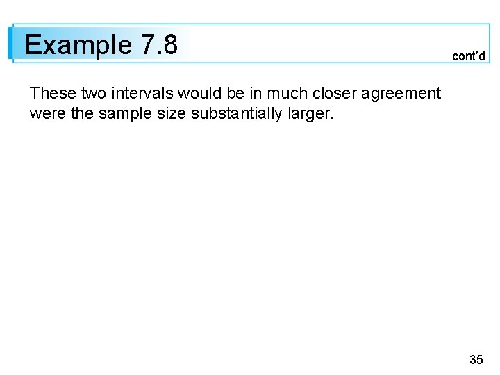 Example 7. 8 cont’d These two intervals would be in much closer agreement were