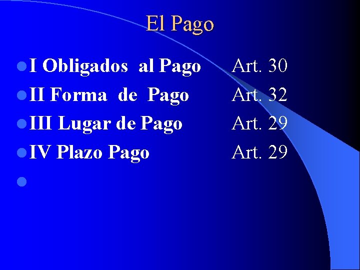 El Pago l. I Obligados al Pago l II Forma de Pago l III